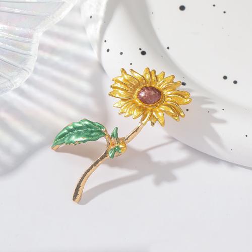 Zinc Alloy Brooches Sunflower gold color plated fashion jewelry & enamel golden nickel lead & cadmium free Sold By PC