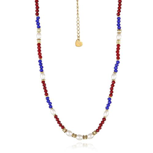 Collier en cristal, avec Hématite & perle de plastique & laiton, avec 5cm chaînes de rallonge, Placage de couleur d'or, bijoux de mode, multicolore, Longueur 45 cm, Vendu par PC