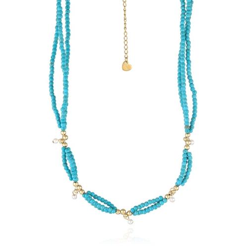 Collier turquoise de mode, turquoise naturelle, avec plastique ABS & fer, avec 5cm chaînes de rallonge, Placage de couleur d'or, bijoux de mode, bleu, Longueur 46 cm, Vendu par PC