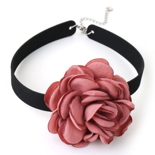 Collier à, Velveteen, avec tissu & Acier inoxydable 304, fleur, bijoux de mode, plus de couleurs à choisir, protéger l'environnement, sans nickel, plomb et cadmium, Vendu par PC