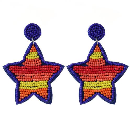 Felt Drop Earring with Seedbead Star plated fashion jewelry blue Sold By Pair