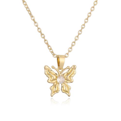 Cubic Zircon Micro Pave Brass Necklace Butterfly plated micro pave cubic zirconia & for woman Sold By PC