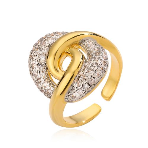 Cúbicos Circonia Micro Pave anillo de latón, metal, chapado, micro arcilla de zirconia cúbica & para mujer, dorado, Vendido por UD