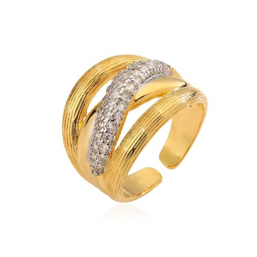 Cúbicos Circonia Micro Pave anillo de latón, metal, chapado, micro arcilla de zirconia cúbica & para mujer, dorado, Vendido por UD