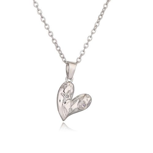 Cubic Zircon Micro bane messing halskæde, Heart, forgyldt, Micro Pave cubic zirconia & for kvinde, flere farver til valg, Solgt af PC