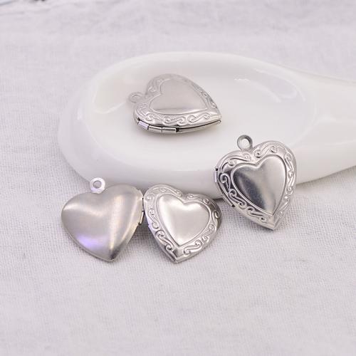 Fashion Locket Pendants 304 Stainless Steel Heart DIY original color Sold By PC