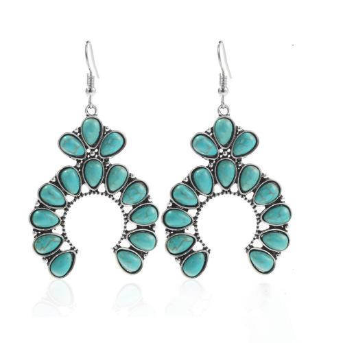 Turquoise Earring Zinc Alloy with turquoise & Acrylic plated & for woman & with rhinestone silver color Sold By Pair