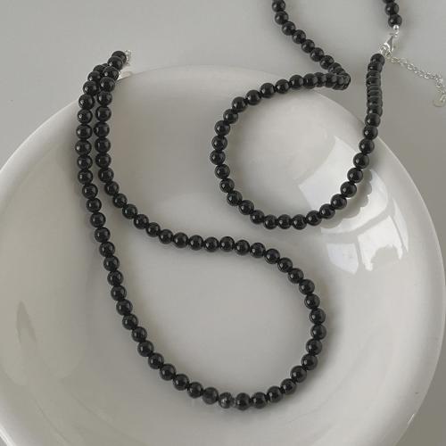 Collar de Ágata, Ágata negra, con 5cm extender cadena, Joyería & diverso tamaño para la opción & para mujer, Negro, longitud aproximado 40 cm, Vendido por UD