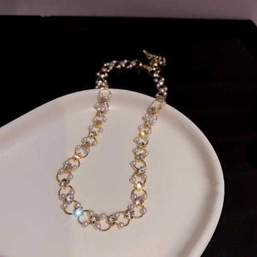 Sets de Joyas, metal, con Perlas plásticas, con 5cm extender cadena, Joyería & para mujer & con diamantes de imitación, dorado, longitud aproximado 41 cm, aproximado 17 cm, Vendido por UD