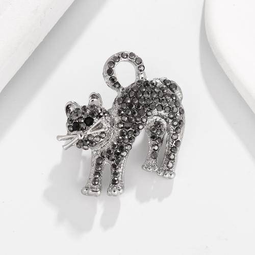 Zinc Alloy Brocher, Cat, for kvinde & med rhinestone, flere farver til valg, 37x37mm, Solgt af PC