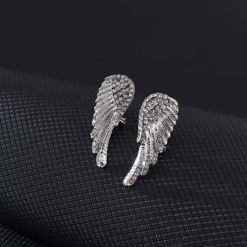 Cink Alloy Stud naušnica, Angel Wing, modni nakit & za žene & s Rhinestone, više boja za izbor, 8x29mm, Prodano By par