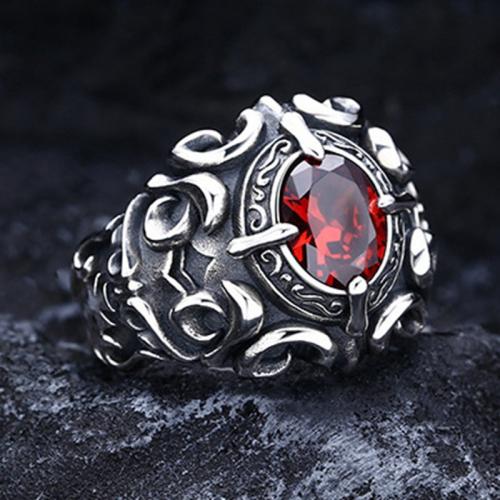 Zink Alloy Finger Ring, med Garnet, mode smycken & för människan, Storlek:7, Säljs av PC