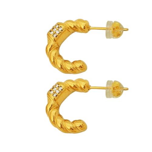 Stainless Steel Stud Earrings 304 Stainless Steel fashion jewelry & for woman & with rhinestone golden Sold By Pair