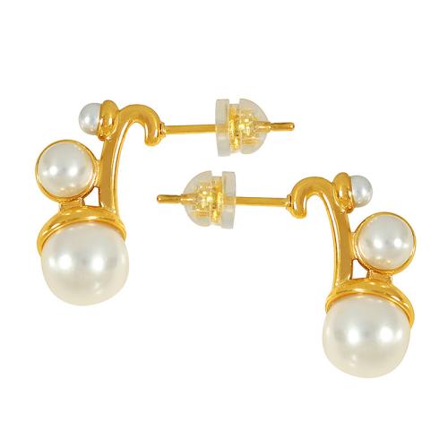 Roestvrij staal Stud Earrings, 304 roestvrij staal, met Plastic Pearl, 18K verguld, mode sieraden & voor vrouw, gouden, 19x8mm, Verkocht door pair