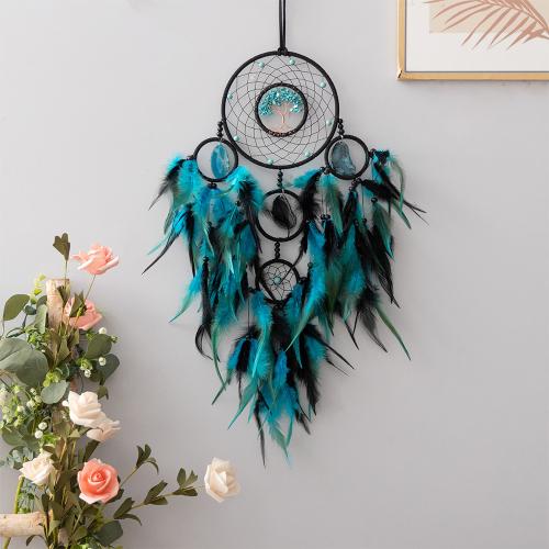 Moda Dreamcatcher, metal, con Piedra natural & cordón de cuero & pluma & Ágata & fundición, hecho a mano, para el hogar y la oficina, color mixto, libre de níquel, plomo & cadmio, 160x650mm, Vendido por UD