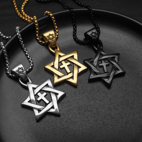 Titanium Steel Pendants Hexagram plated & for man & enamel Length 60 cm Sold By PC