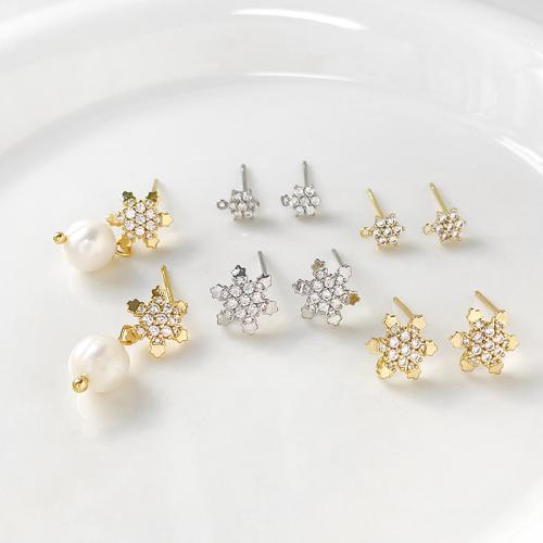 Brass Earring Stud Component plated DIY & micro pave cubic zirconia nickel lead & cadmium free Sold By PC