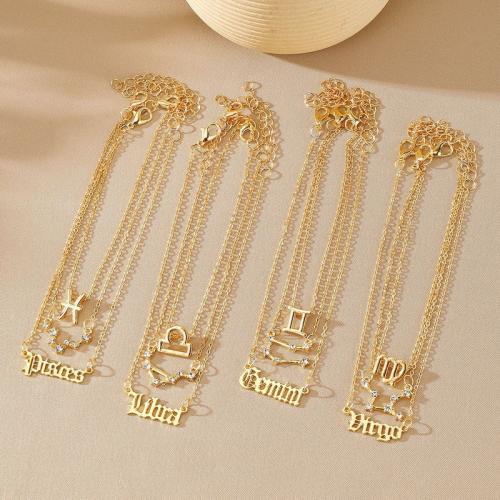 Zinc Alloy Anklet three pieces & Zodiac symbols jewelry & for woman gold Sold By Set