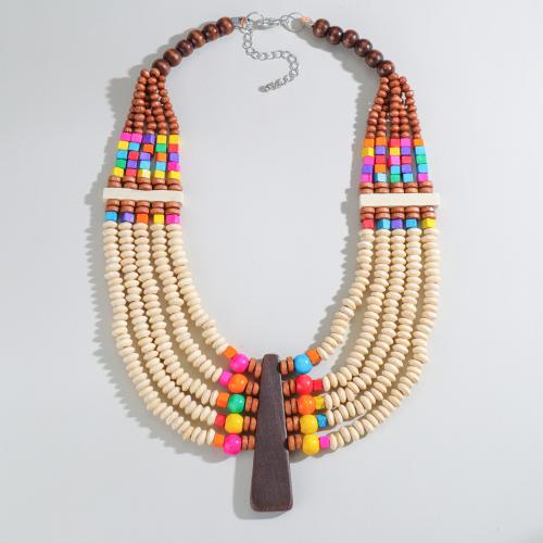 Wooden Necklace Wood with 7cm extender chain handmade fashion jewelry & multilayer & for woman Length 50 cm Sold By PC