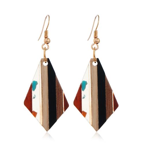 Wood Earring with Resin & Zinc Alloy Rhombus fashion jewelry & for woman Sold By Pair