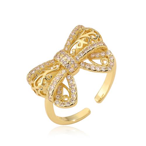 Cúbicos Circonia Micro Pave anillo de latón, metal, Lazo, chapado, micro arcilla de zirconia cúbica & para mujer, dorado, Vendido por UD