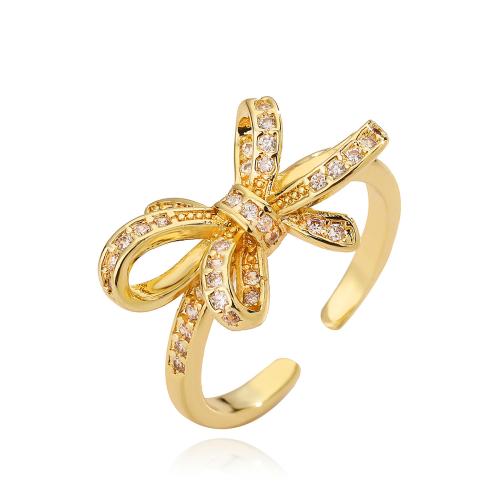 Cúbicos Circonia Micro Pave anillo de latón, metal, chapado, micro arcilla de zirconia cúbica & para mujer, dorado, Vendido por UD