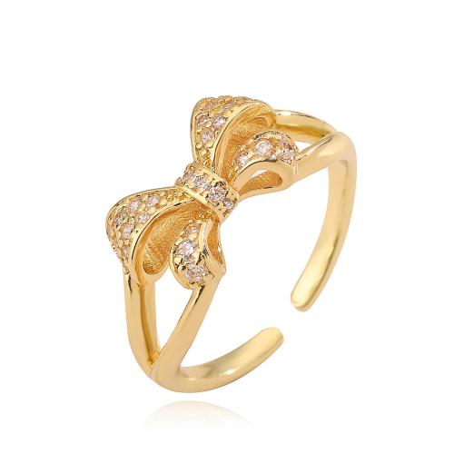 Kubieke Circonia Micro Pave Brass Ring, Messing, Strik, plated, micro pave zirconia & voor vrouw, gouden, Verkocht door PC