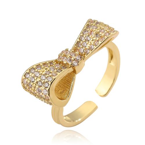 Cúbicos Circonia Micro Pave anillo de latón, metal, Lazo, chapado, micro arcilla de zirconia cúbica & para mujer, dorado, Vendido por UD