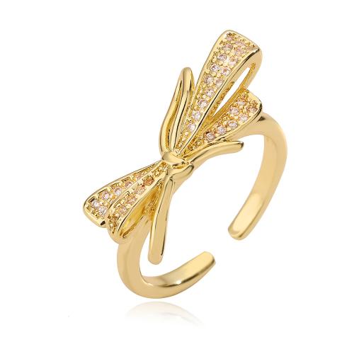 Cúbicos Circonia Micro Pave anillo de latón, metal, Lazo, chapado, micro arcilla de zirconia cúbica & para mujer, dorado, Vendido por UD