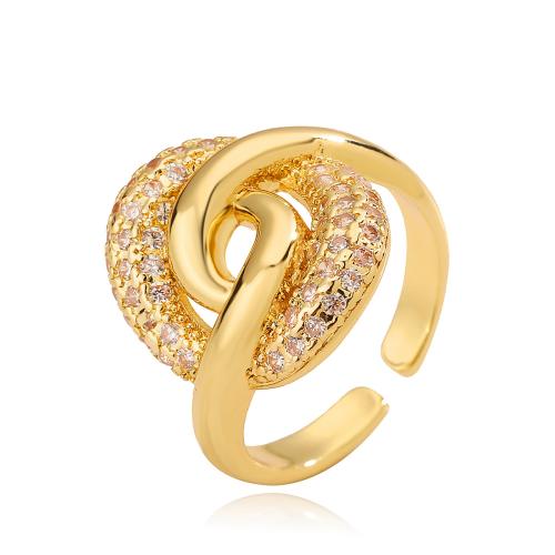 Cúbicos Circonia Micro Pave anillo de latón, metal, chapado, micro arcilla de zirconia cúbica & para mujer, dorado, Vendido por UD