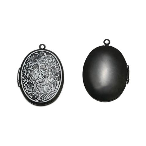 Zinc Alloy Locket Vedhæng, 304 rustfrit stål, forgyldt, du kan DIY & forskellige stilarter for valg, sort, 33.60x24mm, Solgt af PC