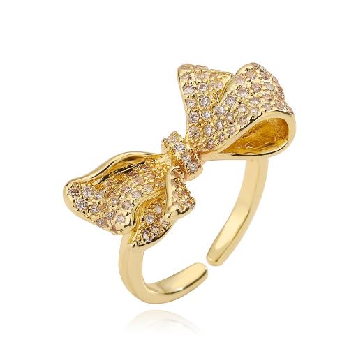 Cúbicos Circonia Micro Pave anillo de latón, metal, chapado, micro arcilla de zirconia cúbica & para mujer, dorado, Vendido por UD