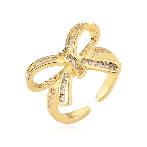 Cúbicos Circonia Micro Pave anillo de latón, metal, Lazo, chapado, micro arcilla de zirconia cúbica & para mujer, dorado, Vendido por UD