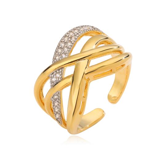 Cúbicos Circonia Micro Pave anillo de latón, metal, chapado, micro arcilla de zirconia cúbica & para mujer, dorado, Vendido por UD