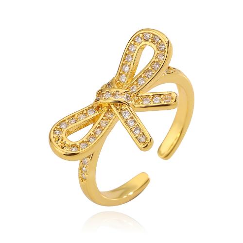 Cúbicos Circonia Micro Pave anillo de latón, metal, Lazo, chapado, micro arcilla de zirconia cúbica & para mujer, dorado, Vendido por UD