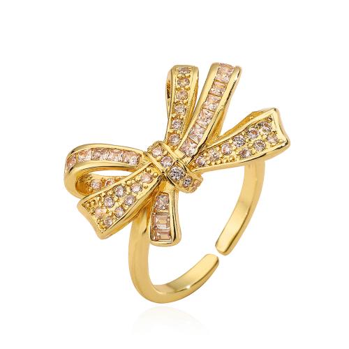 Cúbicos Circonia Micro Pave anillo de latón, metal, Lazo, chapado, micro arcilla de zirconia cúbica & para mujer, dorado, Vendido por UD