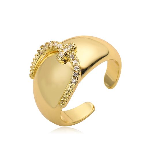 Cúbicos Circonia Micro Pave anillo de latón, metal, chapado, micro arcilla de zirconia cúbica & para mujer, dorado, Vendido por UD