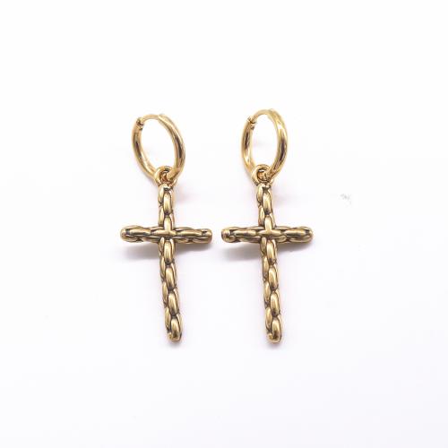 Earring Buail Huggie, 316 Cruach dhosmálta, Cross, snasta, unisex, órga, 43.20x17x2.60mm, Díolta De réir PC