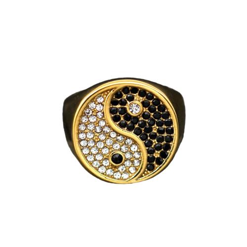 Cubic Zirconia anel de dedo de aço inoxidável, Aço inoxidável 316, banhado, tamanho diferente para a escolha & micro pavimento em zircônia cúbica & para mulher, dourado, vendido por PC