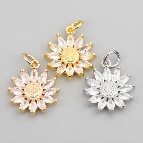 Befestigter Zirkonia Messing Anhänger, Sonnenblume, plattiert, DIY & Micro pave Zirkonia, keine, 20PCs/Menge, verkauft von Menge