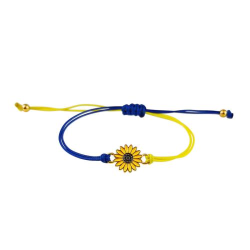 Pulseira de liga de zinco, with Fio de cera, banhado, para mulher & esmalte, azul e amarelo, comprimento Aprox 16-30 cm, vendido por PC