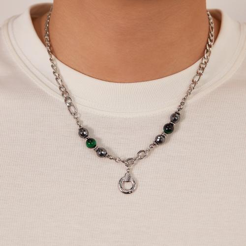 Collana in acciaio inossidabile, 304 acciaio inox, with occhio di tigre & Ematite, with 6.5cm extender chain, per l'uomo, 15x20mm, Lunghezza 50 cm, Venduto da PC