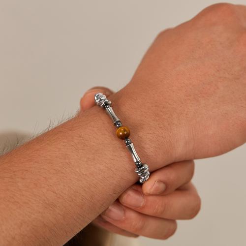 Roestvrij staal armbanden, 304 roestvrij staal, met Tiger Eye & Hematiet, met 4.5cm extender keten, voor de mens, Lengte 18 cm, Verkocht door PC