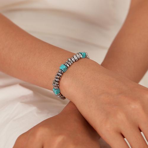 Stainless Steel Jewelry Bracelet 304 Stainless Steel with turquoise & Hematite with 3.5cm extender chain Vacuum Ion Plating Unisex Length 19.5 cm Sold By PC