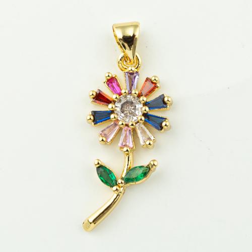 Cubique Pendentif en laiton zircon pavent, fleur, bijoux de mode & pavé de micro zircon & pour femme, plus de couleurs à choisir, 29x12mm, 50PC/lot, Vendu par lot