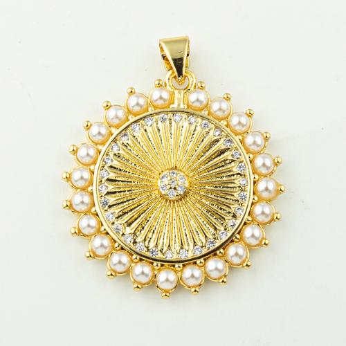 Cubic Zirconia Micro Pave Brass Pendant with Plastic Pearl fashion jewelry & Unisex & micro pave cubic zirconia golden Approx 3mm Sold By Lot