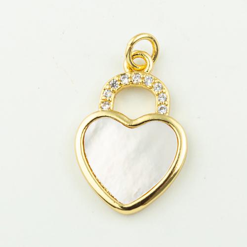 Cubic Zirconia Micro Pave Brass Pendant with Shell Heart fashion jewelry & micro pave cubic zirconia & for woman golden Approx 3mm Sold By Lot