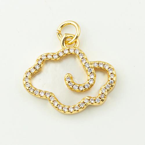 Cúbicos Circonia Colgante Latón Micro pavimenta, metal, con Nácar, Joyería & micro arcilla de zirconia cúbica & para mujer, dorado, 19x19mm, agujero:aproximado 3mm, 50PCs/Grupo, Vendido por Grupo