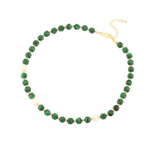 Natural Gemstone Necklace Natural Stone with Freshwater Pearl & Brass with 5cm extender chain gold color plated fashion jewelry & for woman 8mm Length Approx 40 cm Sold By PC