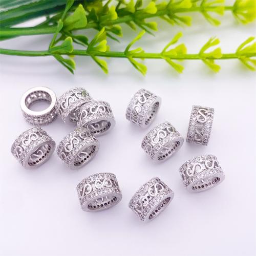 Cubic Zirconia grânulos de latão Micro Pave, cobre, Coluna, cromado de cor prateada, DIY & micro pavimento em zircônia cúbica, 10x6mm, vendido por PC